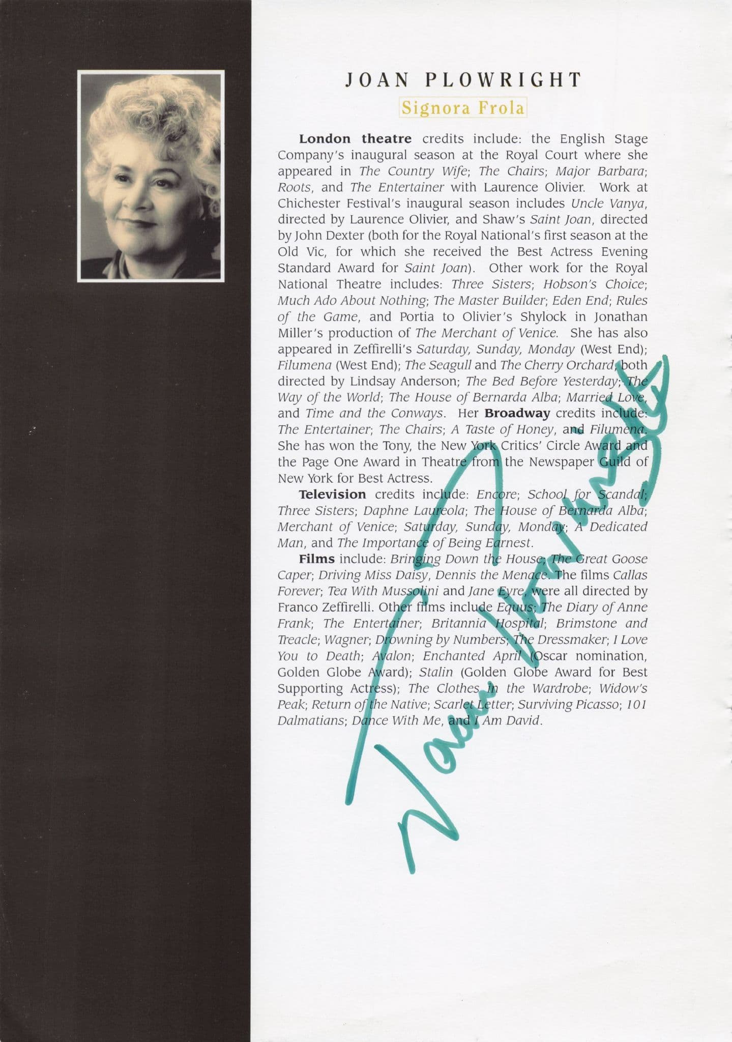 Jeffrey Wickham Hilary Tomes Multi Hand Signed Photo Theatre Page