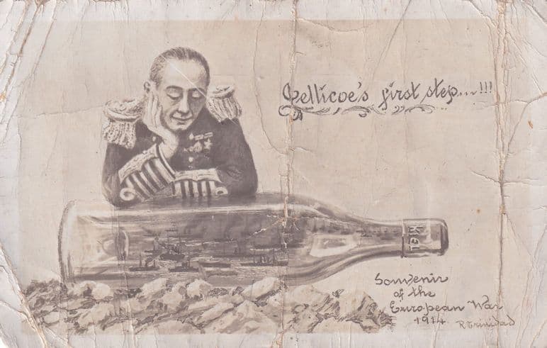 Jellicoe's First Stop Ship In A Bottle Very Damaged Worn Postcard