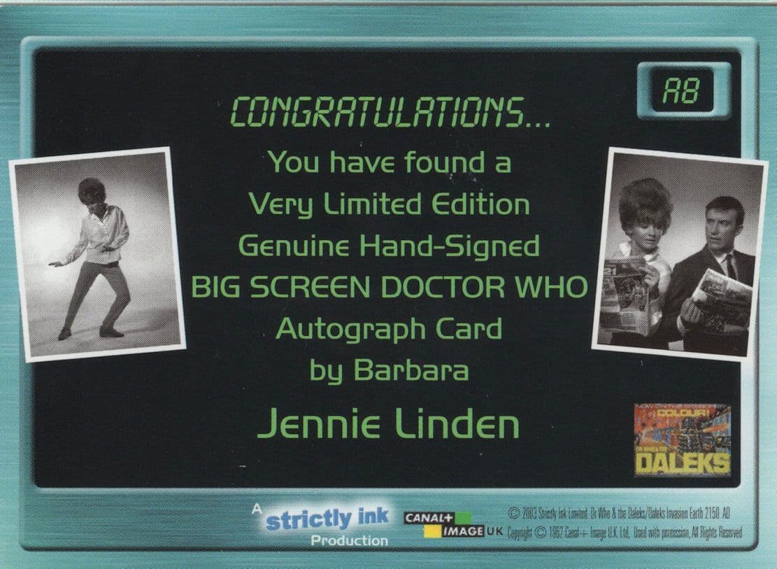 Jennie Linden Dr Doctor Who Movie Hand Signed Autograph Card