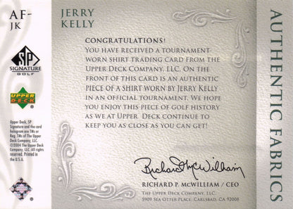 Jerry Kelly Authentic Fabrics 2004 Upper Deck Real Golf Shirt Card