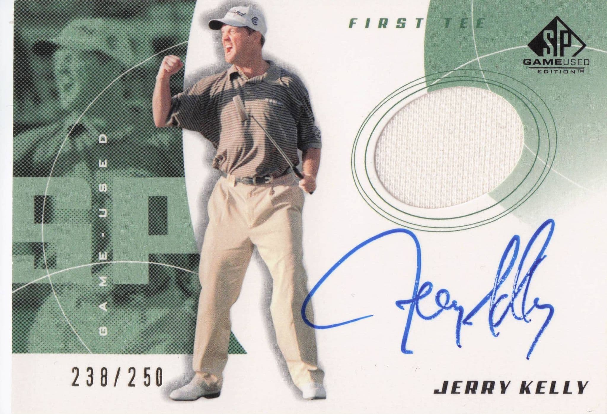 Jerry Kelly First Tee 2002 Golf Upper Deck Hand Signed Worn Shirt Card