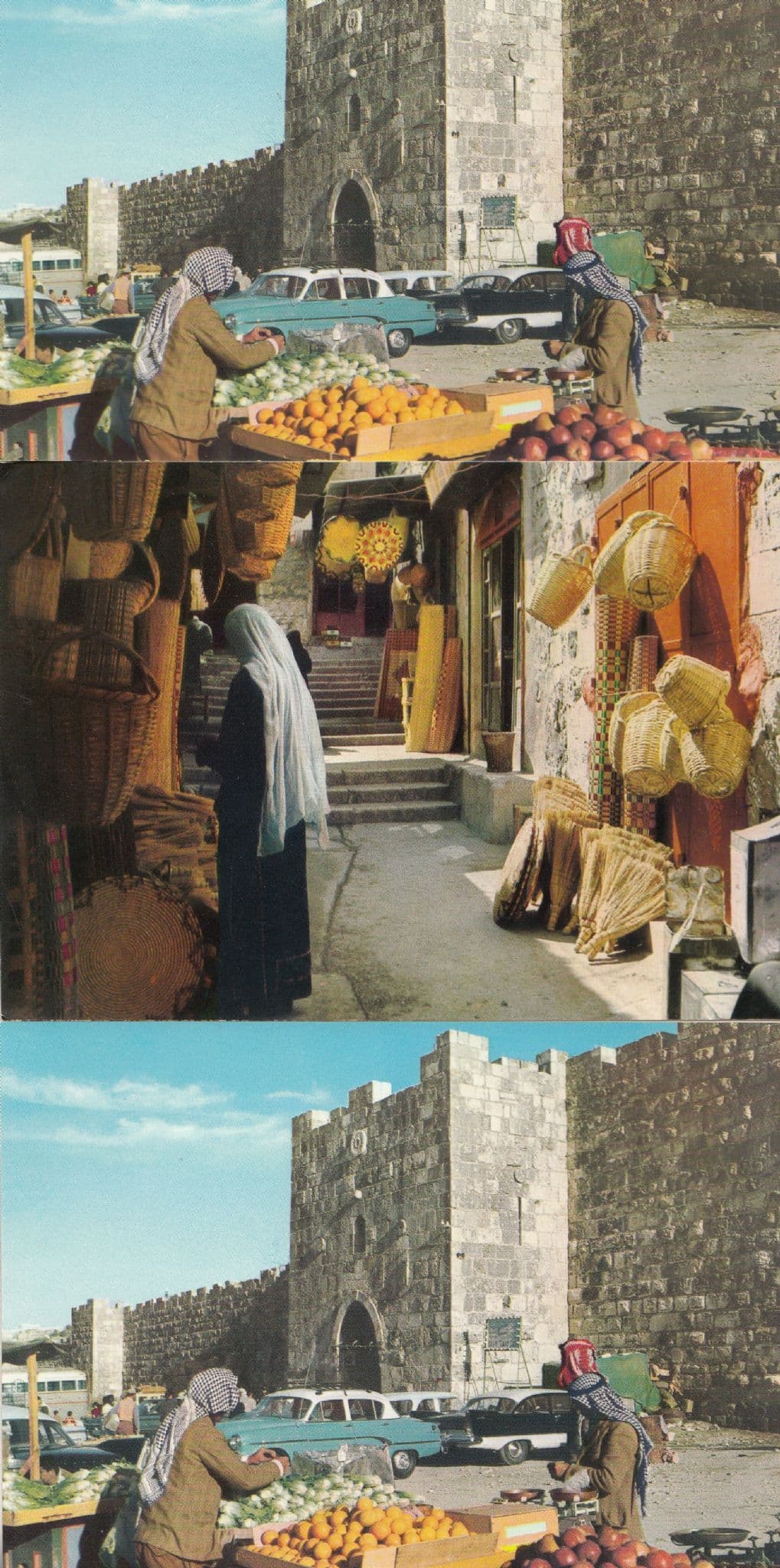 Jerusalem Market Traders In Streets & Herods Gate 3x Postcard s