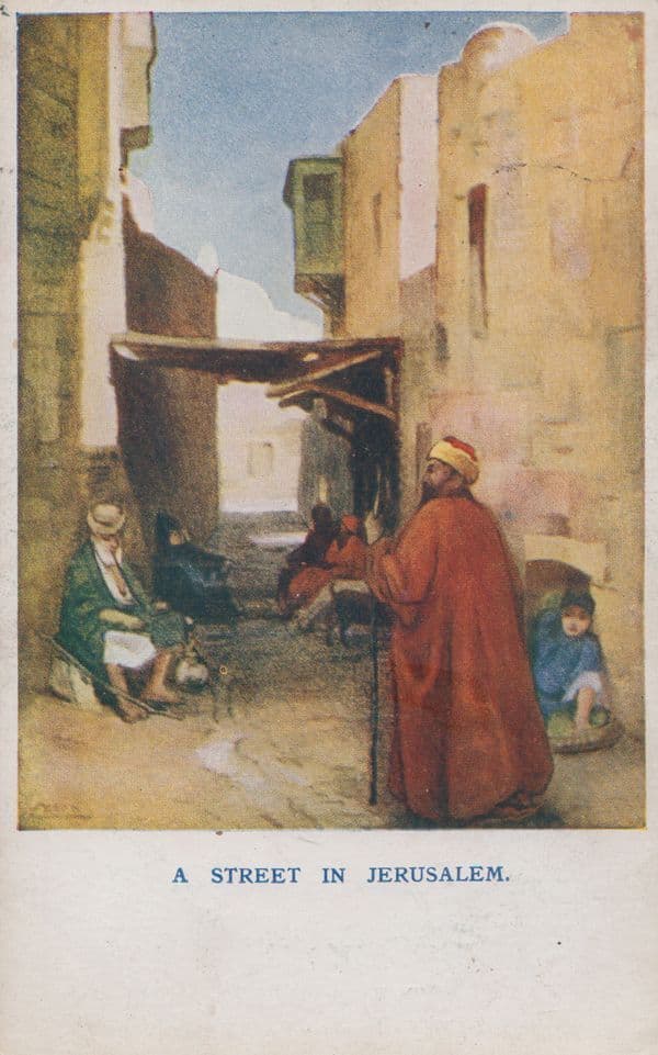 Jerusalem Scripture Gift Mission Antique 1909 Street View Old Postcard