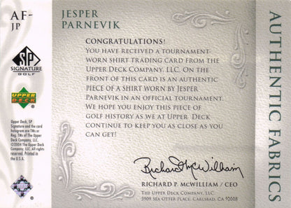 Jesper Parnevik Authentic Fabrics 2004 Golf Upper Deck Worn Shirt Card