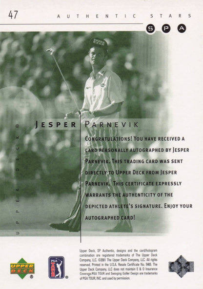 Jesper Parnevik Authentic Stars Hand Signed 2001 Upper Deck Card