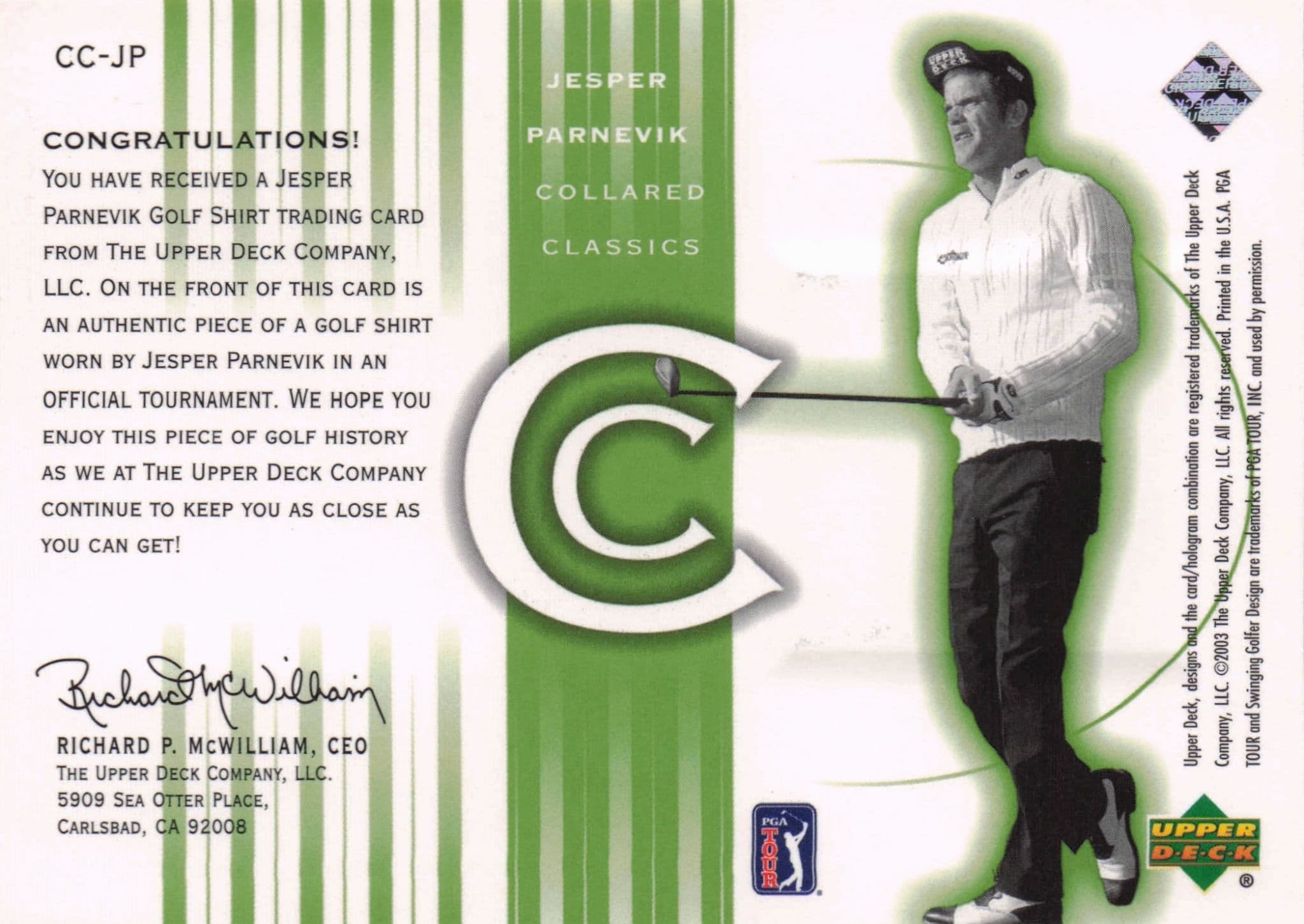 Jesper Parnevik Collared Classics Golf Shirt Relic Upper Deck 2003 Card