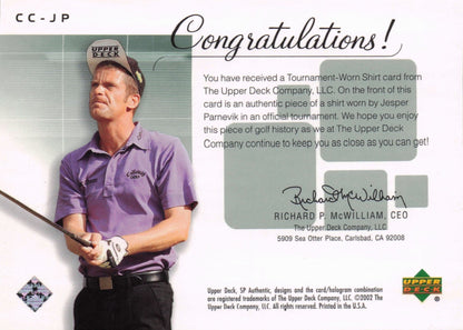 Jesper Parnevik Course Classics 2002 Authentic Worn PGA Tour Golf Shirt Card