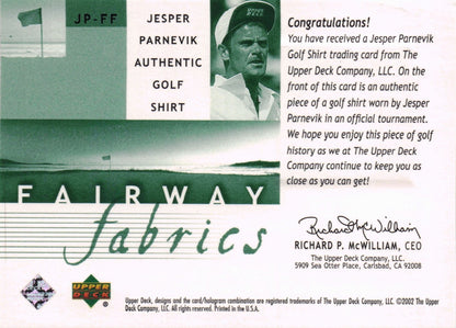 Jesper Parnevik Fairway Fabrics 2002 Golf Upper Deck Real Worn Shirt Relic Card