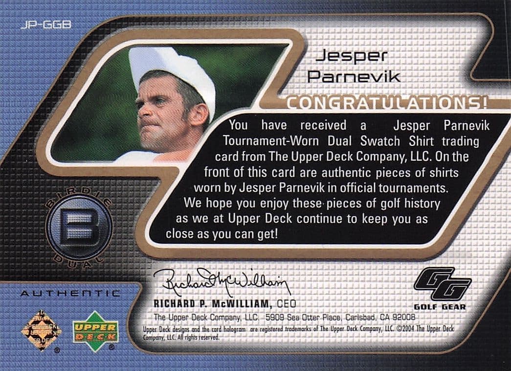 Jesper Parnevik Golf Gear 2004 Authentic Real Dual Shirt Swatch Upper Deck Card