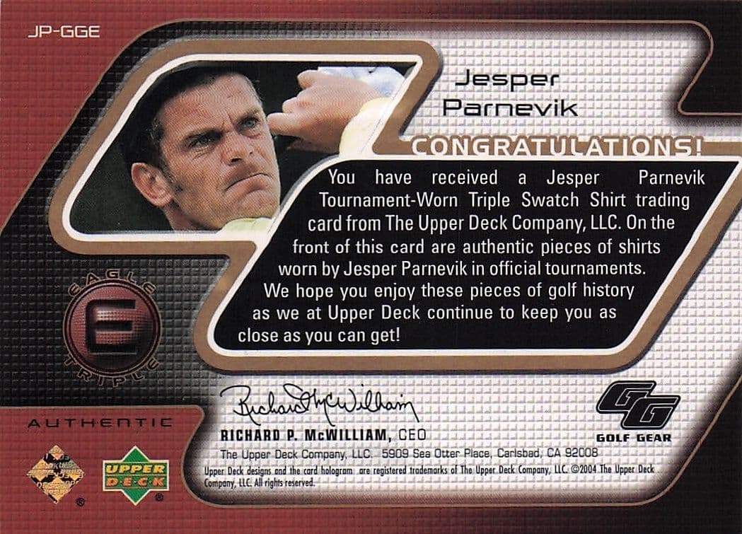 Jesper Parnevik Golf Gear Authentic Real Triple Shirt Swatch Upper Deck Card