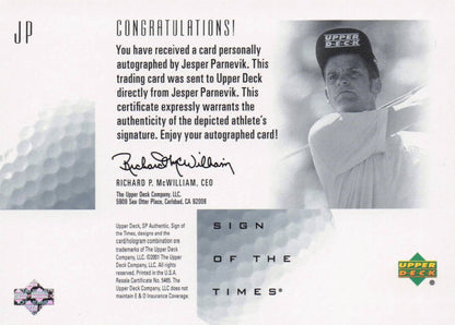 Jesper Parnevik Sign Of The Times Hand Signed 2001 SP Golf Autograph Card