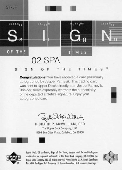 Jesper Parnevik Sign Of The Times Hand Signed 2002 SP Golf Autograph Card