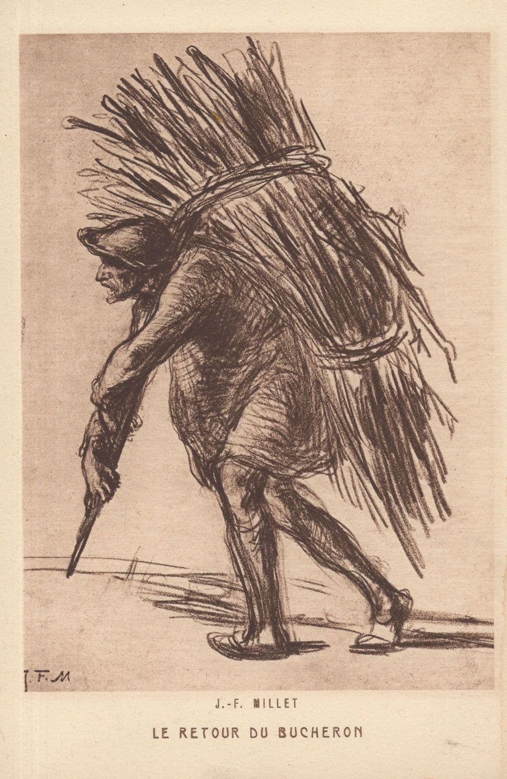 JF Millet Le Retour Du Bucheron French Labourer Painting Postcard