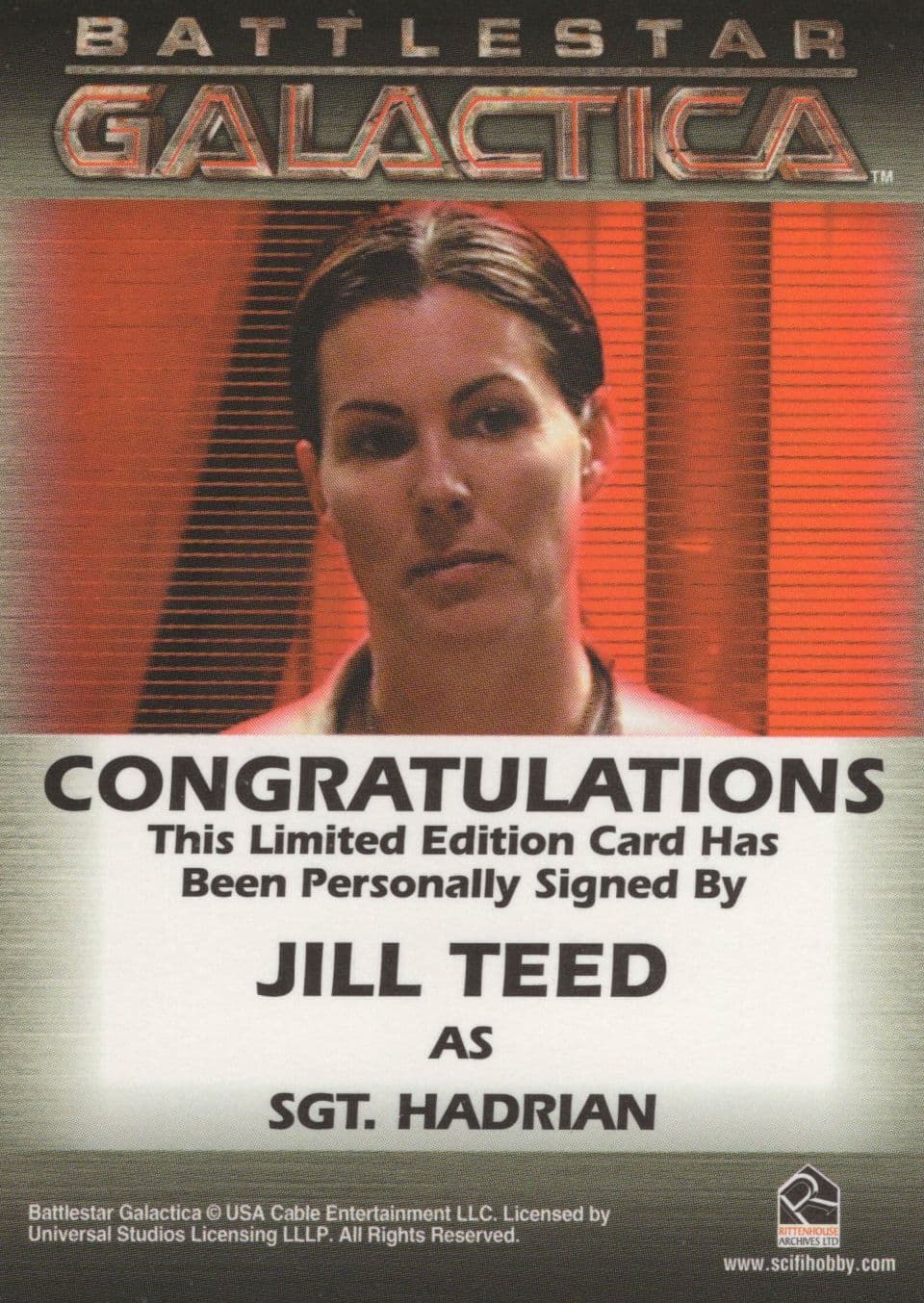 Jill Teed as Sgt Hadrian Battlestar Galactica Hand Signed Card Photo