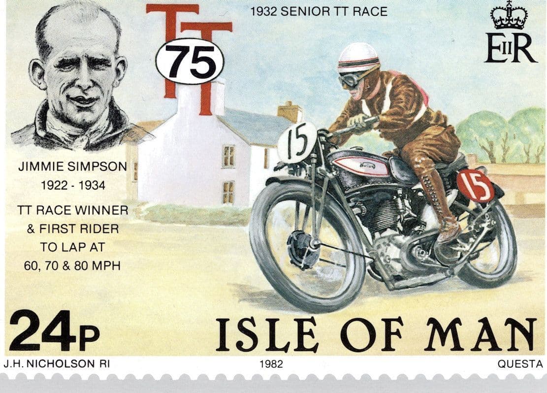Jimmy Jimmie Simpson 1930s Motorbike Isle Of Man TT Racing Races Postcard
