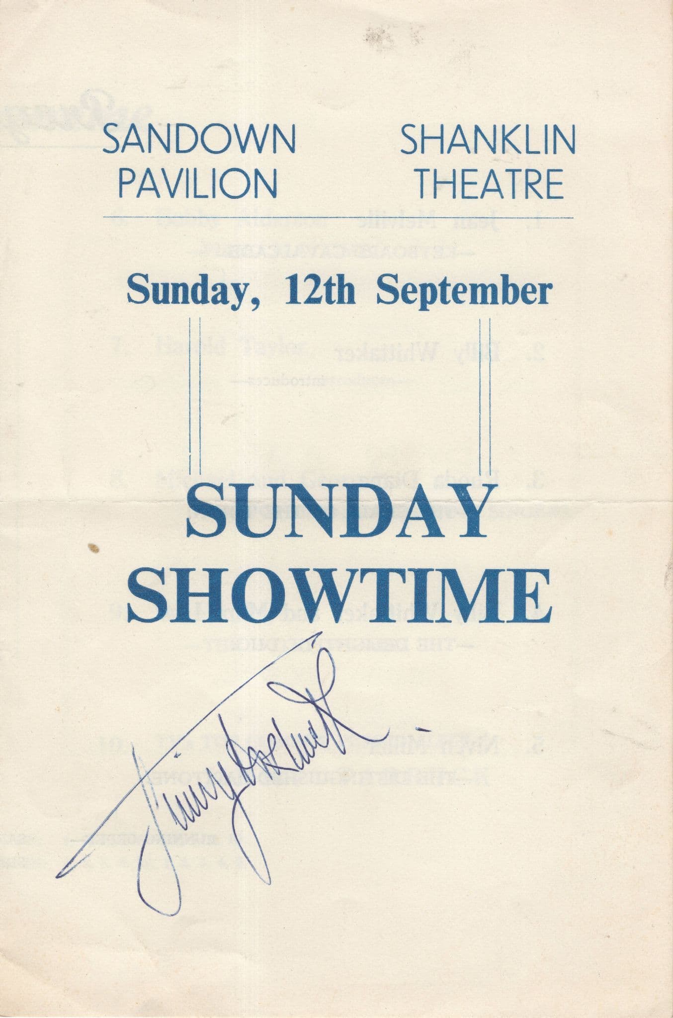JimmyTarbuck Live in Shanklin Isle Of Wight Hand Signed Theatre Programme