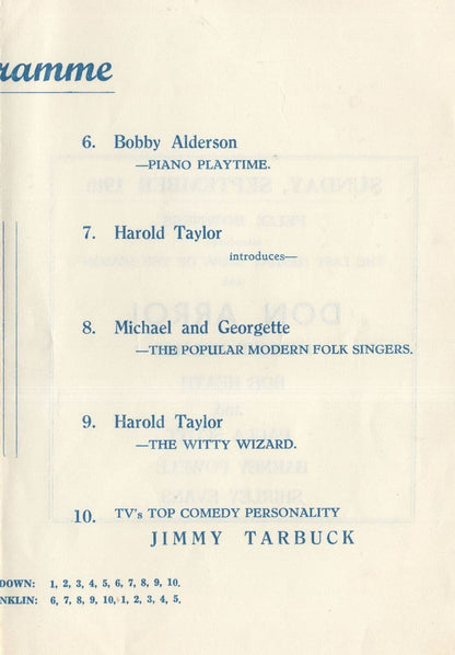 JimmyTarbuck Live in Shanklin Isle Of Wight Hand Signed Theatre Programme