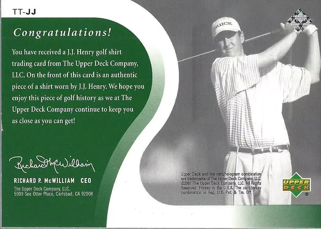 JJ Henry Original Shirt Golf Tour Rare Limited Threads Card