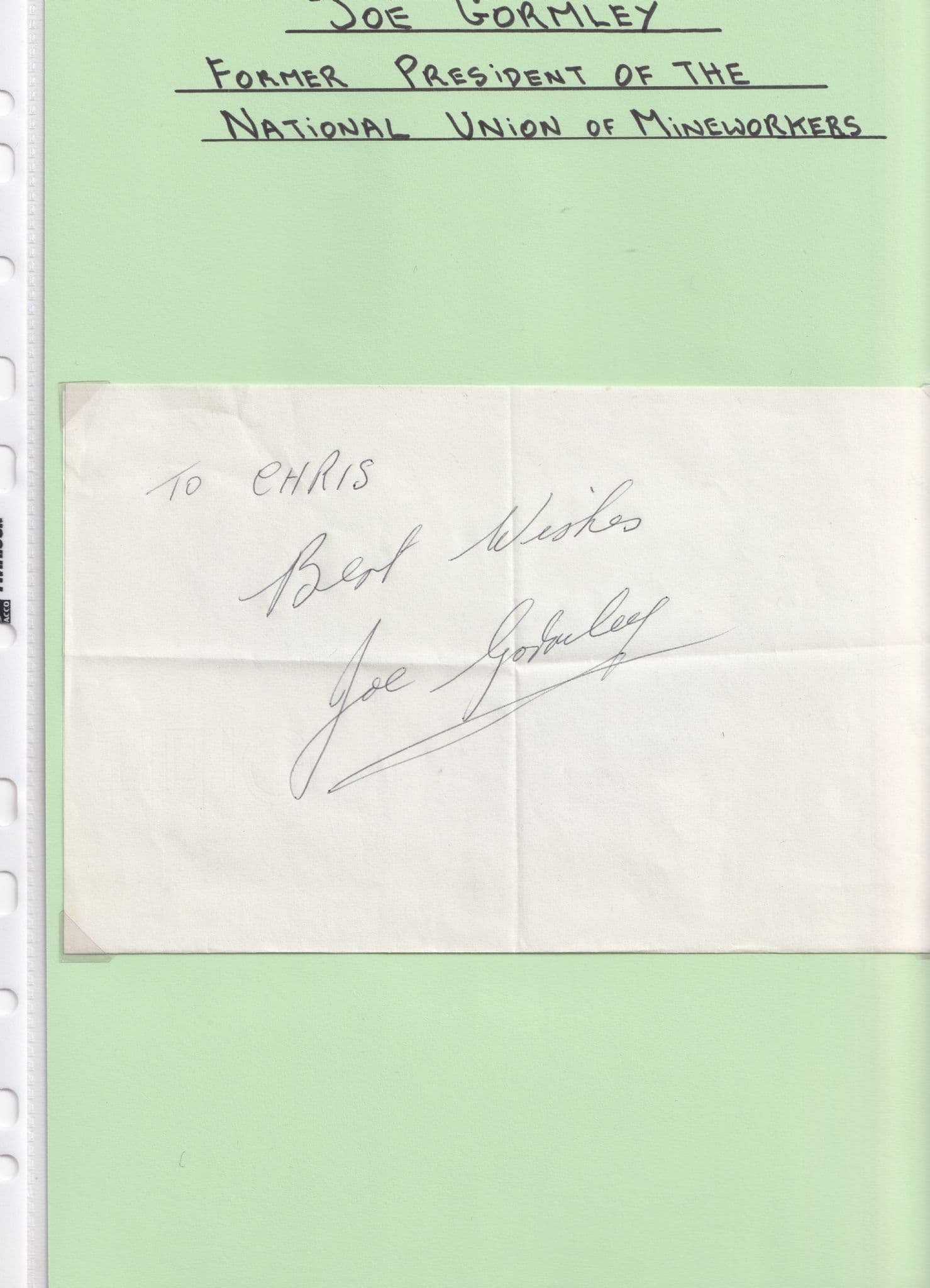 Jo Gormley National Union Of Mineworkers Labour MP Hand Signed Autograph