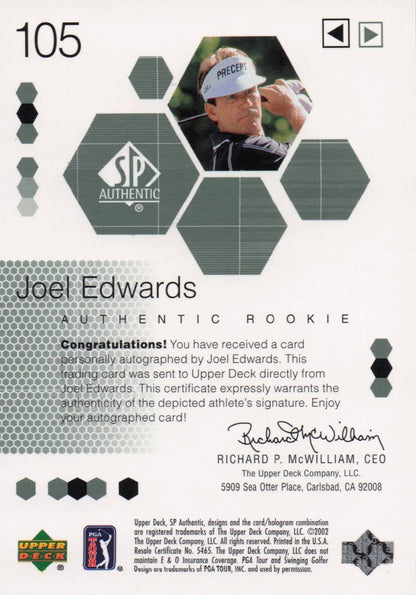 Joel Edwards Authentic Rookie 2002 Golf SP Hand Signed Autograph Card