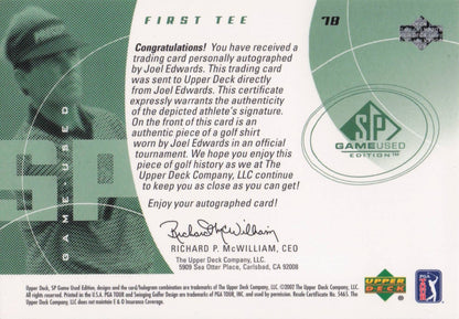 Joel Edwards First Tee 2002 Golf Upper Deck Hand Signed Worn Shirt Card