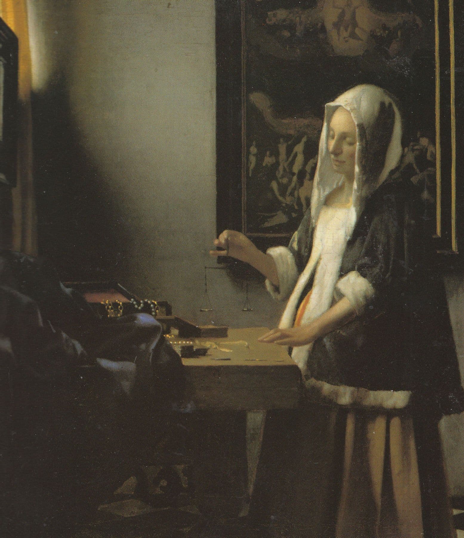Johannes Vermeer Woman With A Balance Painting Postcard