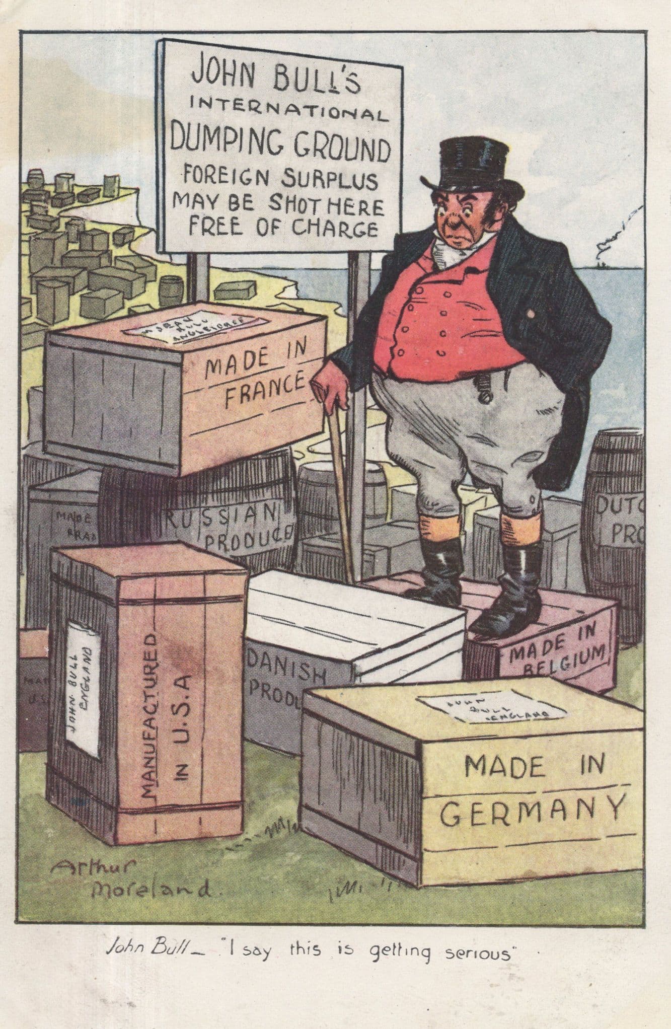 John Bull German French British Trade Old Political Comic Postcard