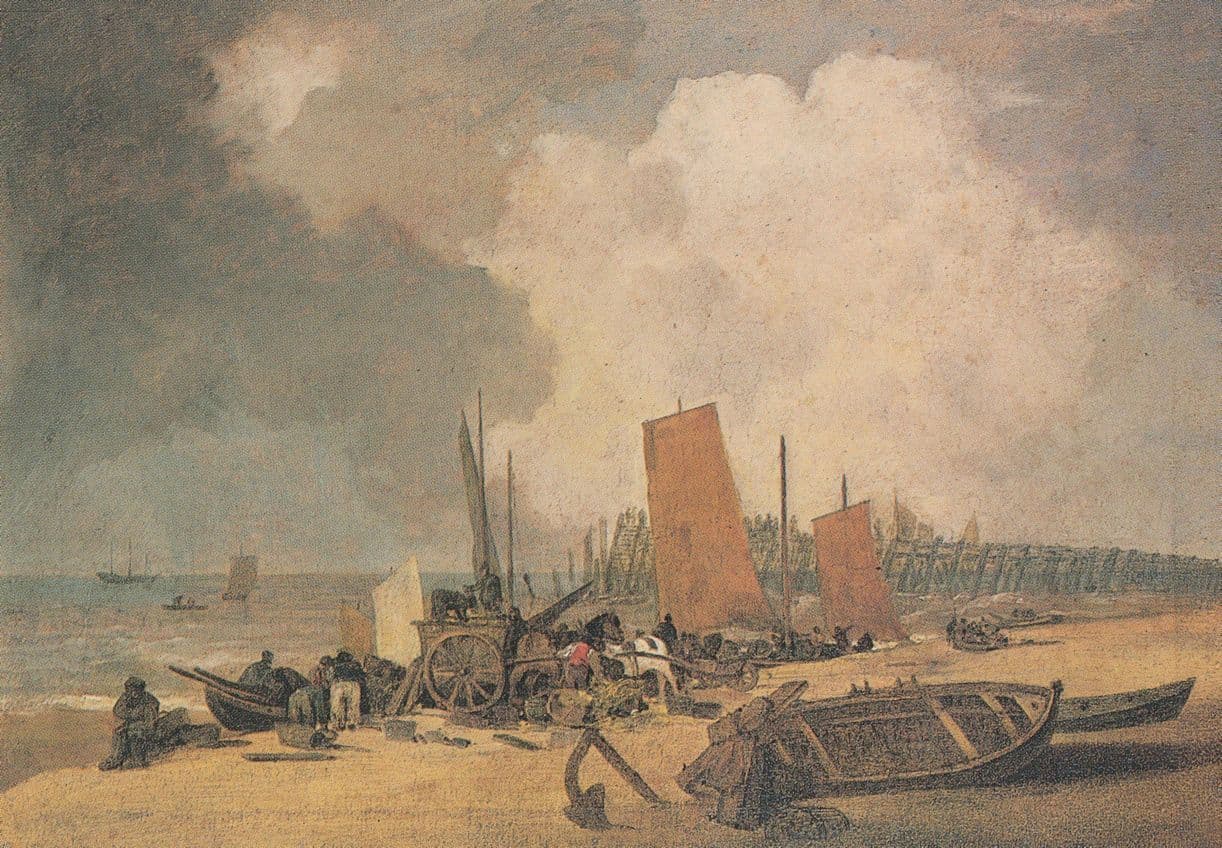 John Crome Great Yarmouth Jetty Fishermen Boats Painting Postcard