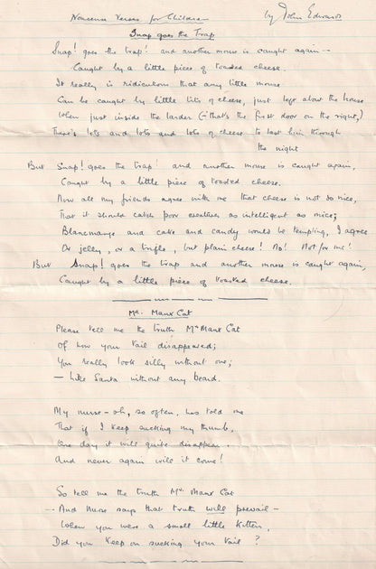 John Edwards Manx Cat Aylsbury Animal Cat Poet Hand Signed Poems Ephemera