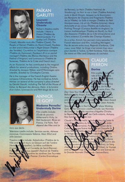John Faulkner Zachary Fall Claude Perron SIX Hand Signed Theatre Page