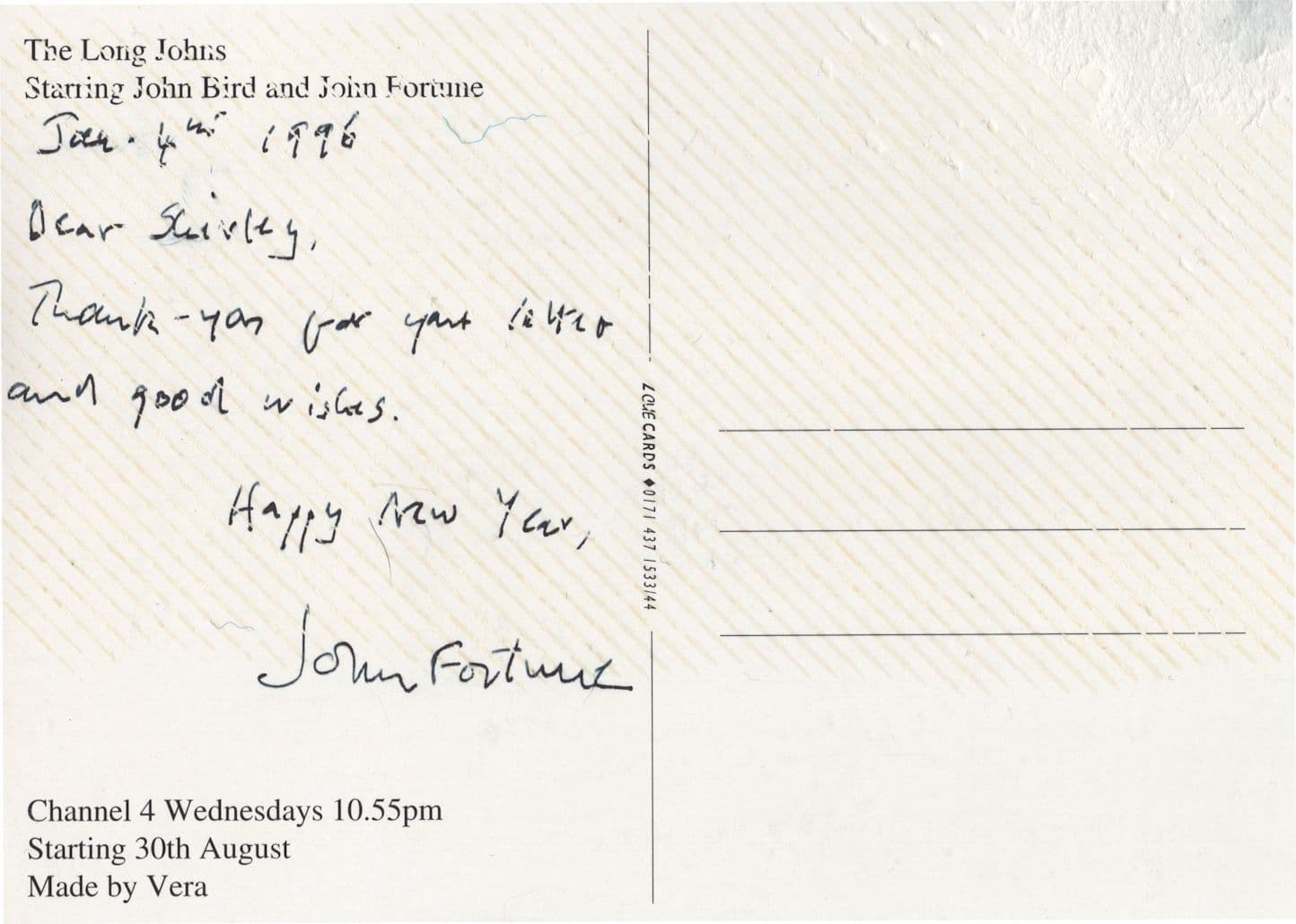 John Fortune Bird The Long Johns Hand Signed TV Show Postcard
