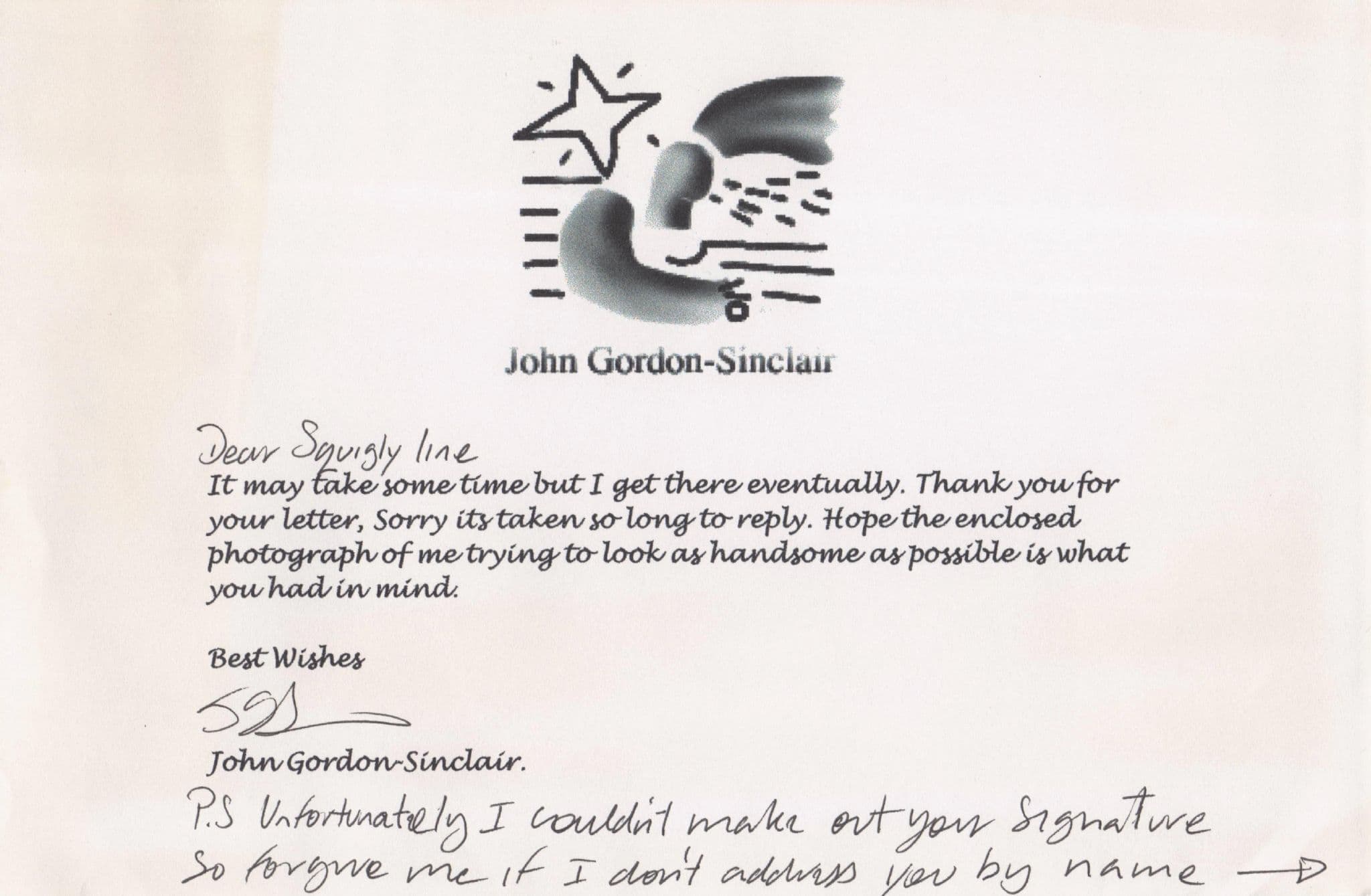 John Gordon Sinclair Gregory's Girl Hand Signed Photo & AMAZING Letter