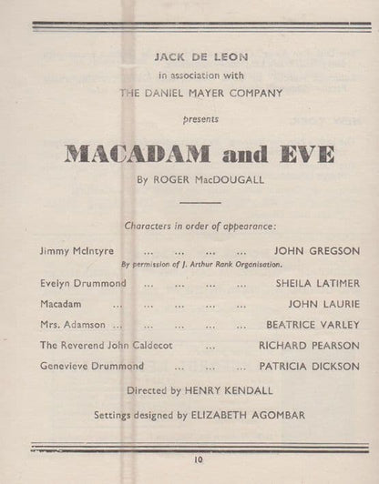 John Gregson Gideons Way Macadam Eve Genevieve Brighton Theatre Royal Programme