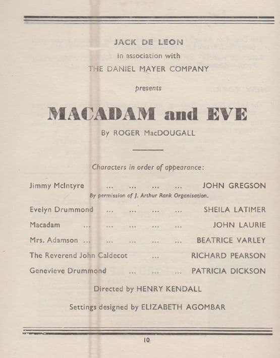John Gregson Gideons Way Macadam Eve Genevieve Brighton Theatre Royal Programme