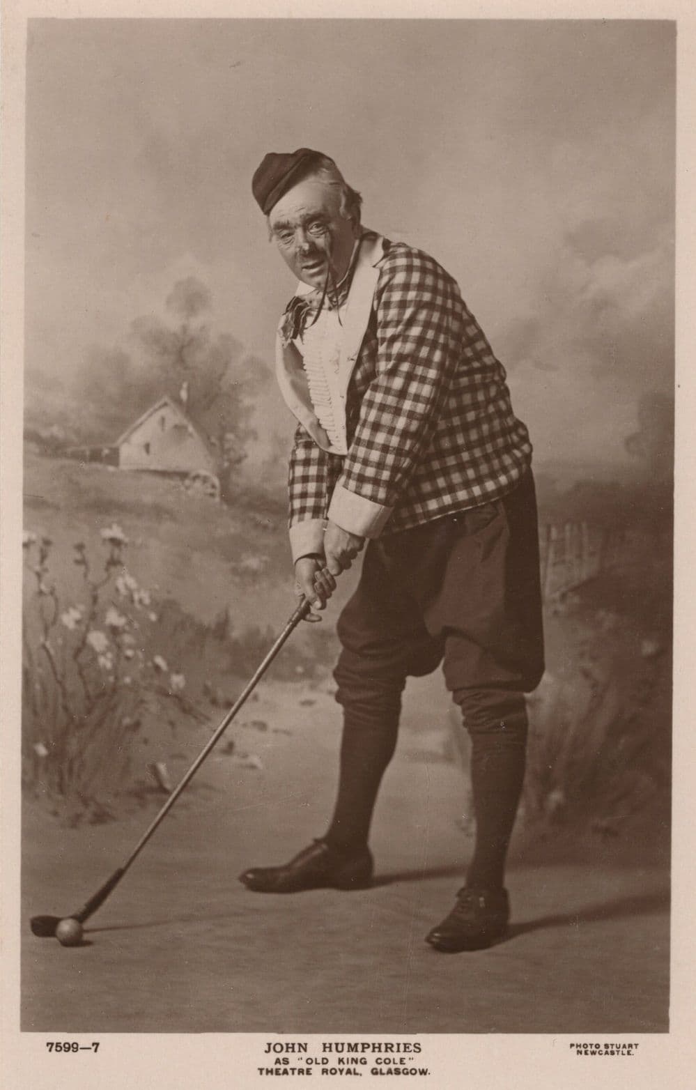 John Humphries as Old King Cole Playing Golf Old Scottish Theatre Postcard