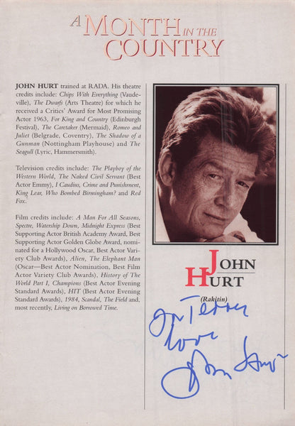 John Hurt Standing The Elephant Man Hand Signed Theatre Page