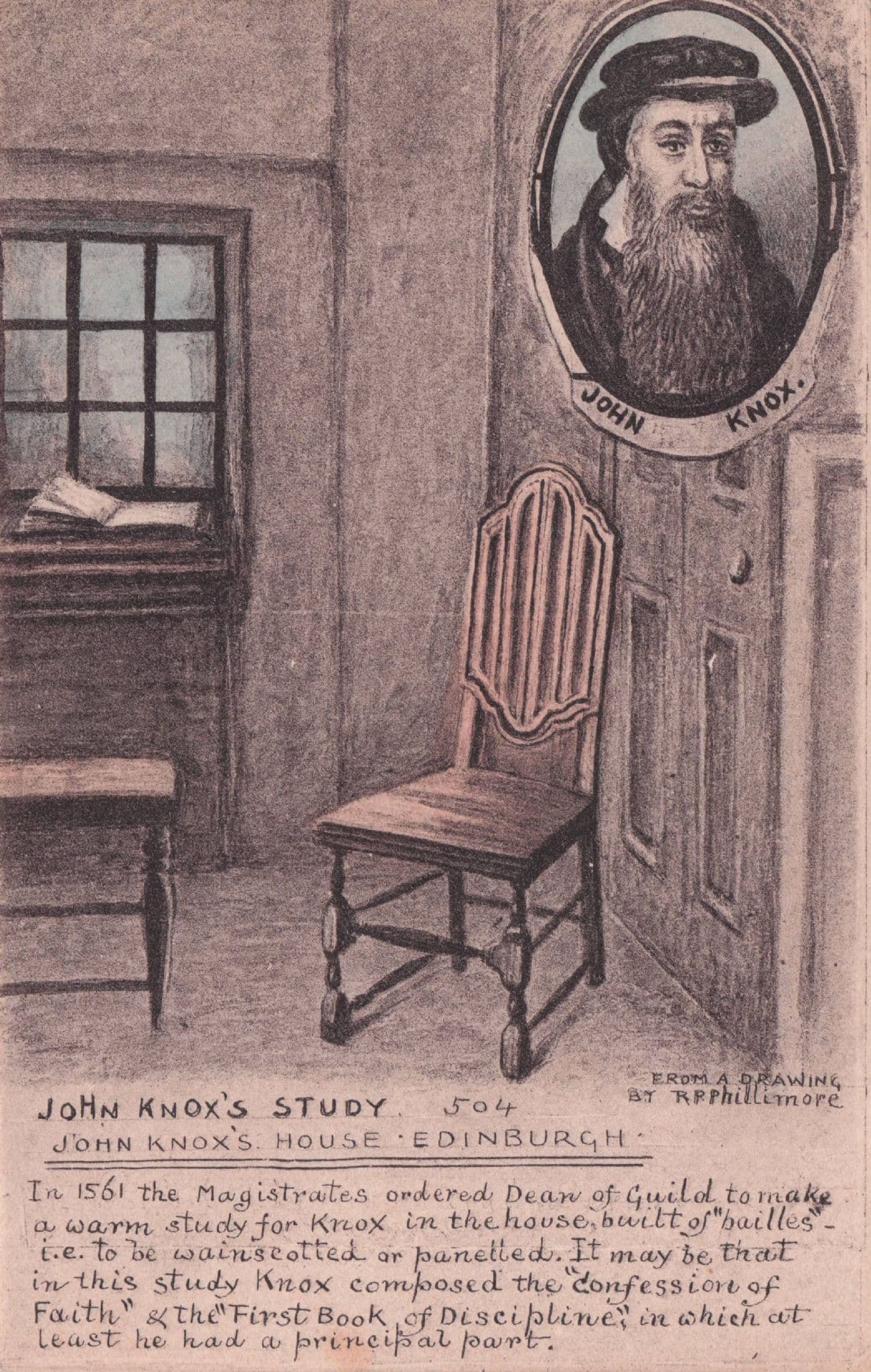 John Knox's Study House Edinburgh Phillimore Antique Postcard