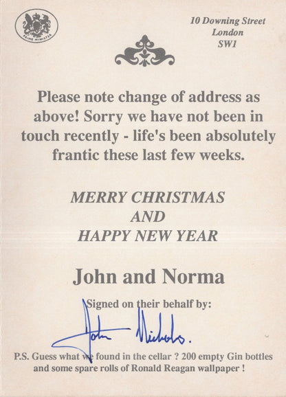 John Major Hand Signed Comic Ronald Reagan Wallpaper Card