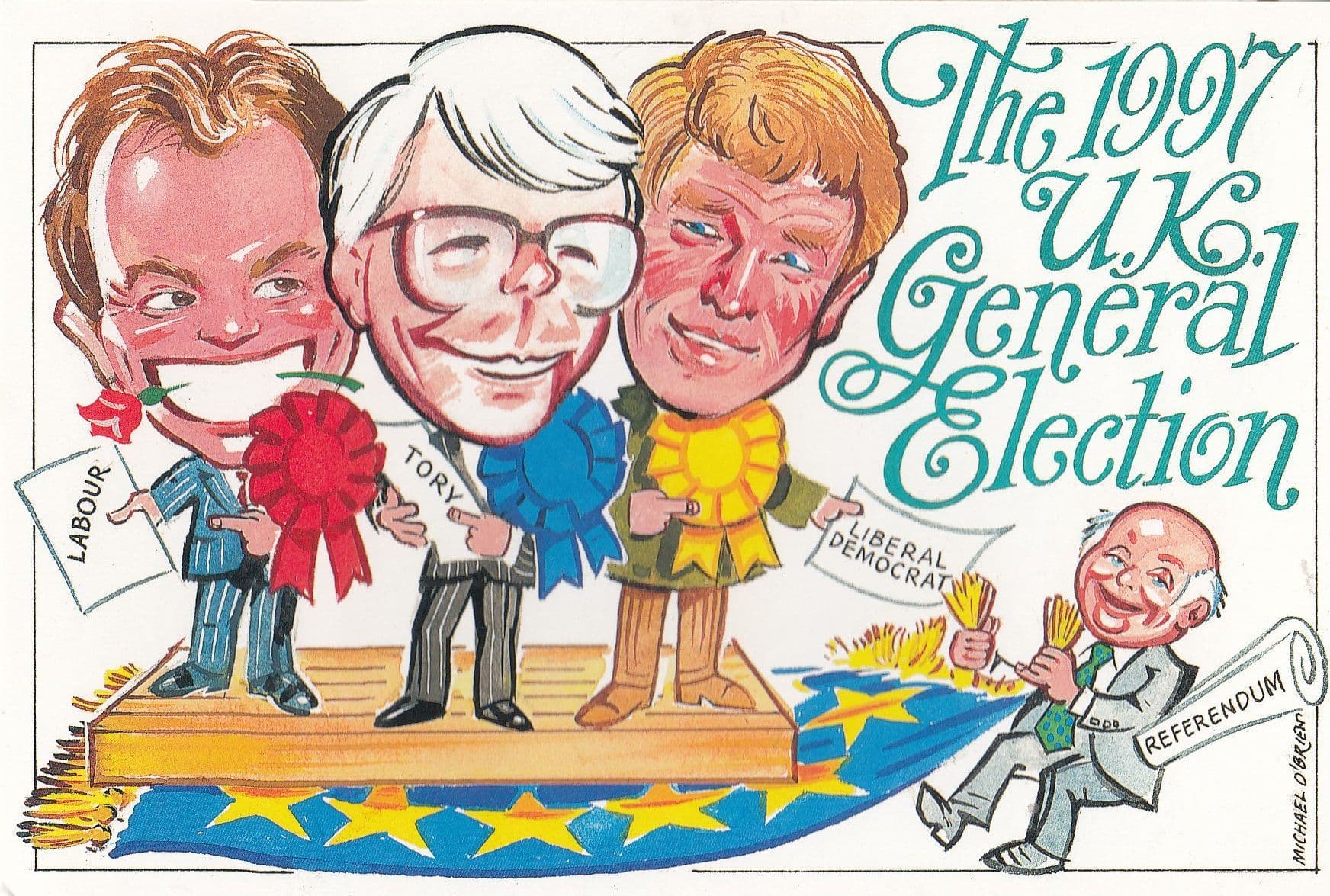 John Major Victory 1997 Comic Election Conservative Labour Postcard