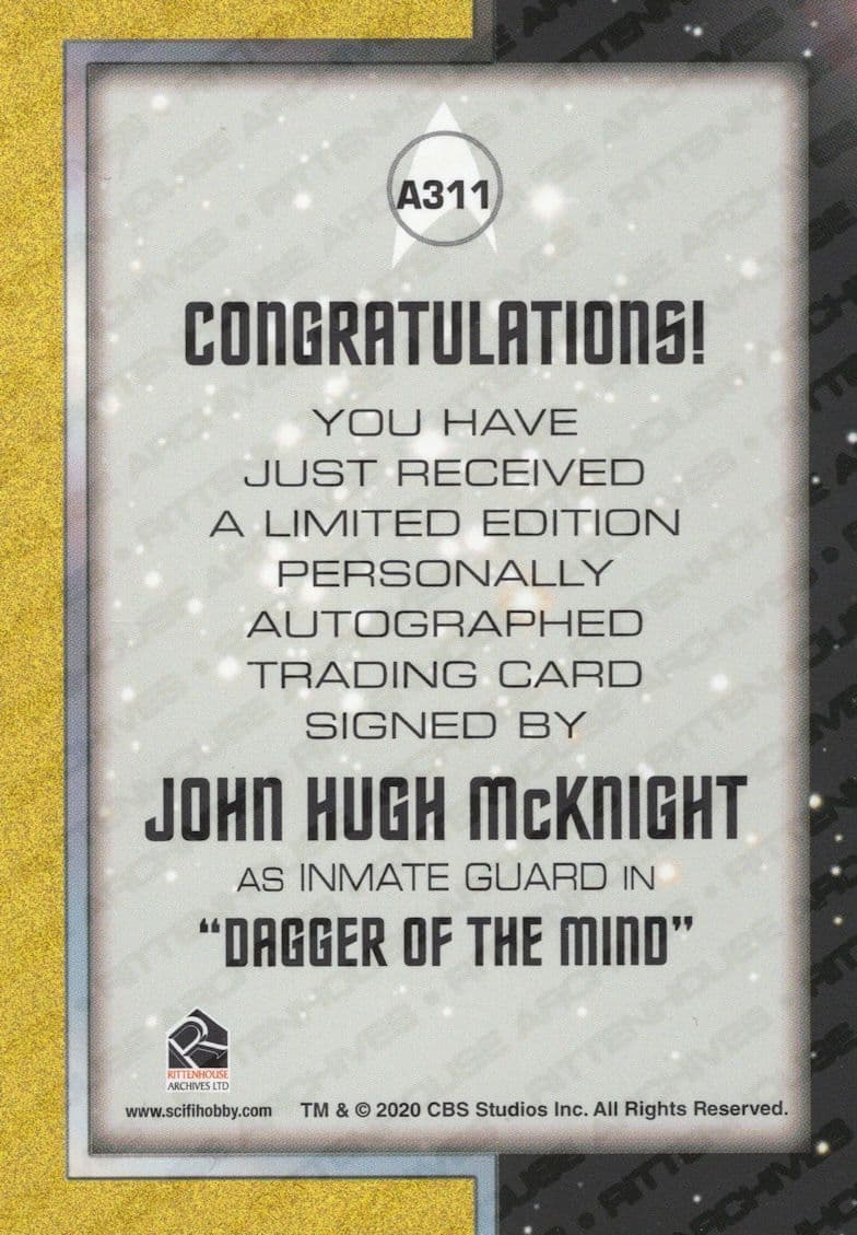 John McKnight Star Trek Original Series Autograph Signed Card