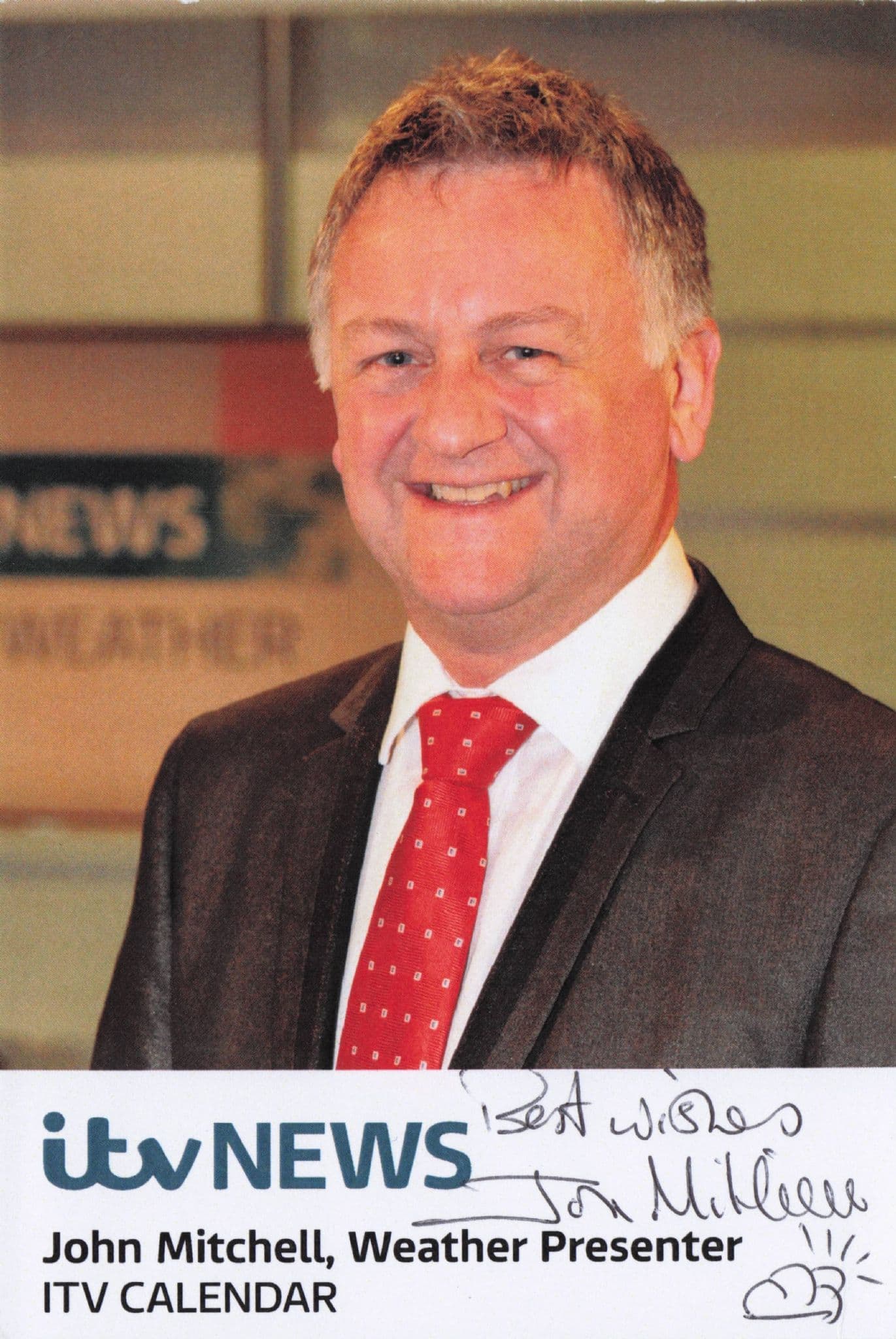 John Mitchell ITV News Weatherman Hand Signed Photo & Cloud