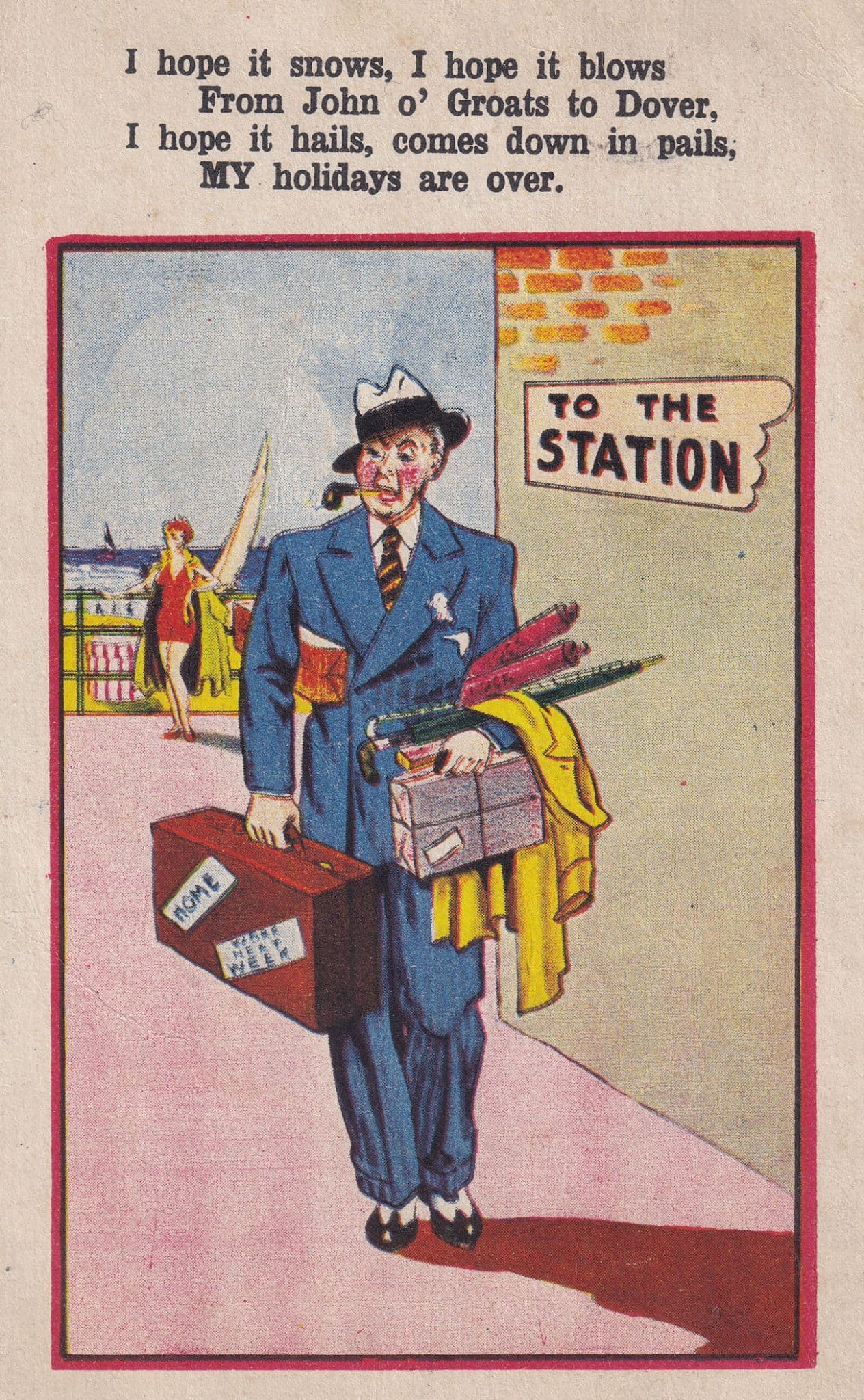John O Groats To Dover Railway Station Old Comic Postcard