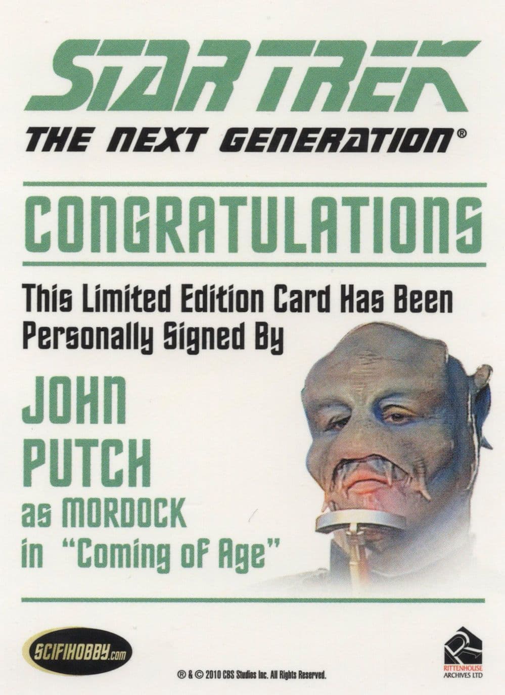 John Putch as Mordoch Star Trek Hand Signed Autograph Photo Card