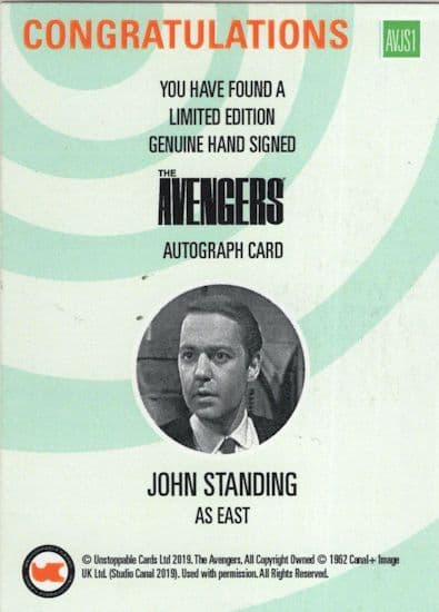 John Standing as East The Avengers Hand Signed Autograph Card Photo