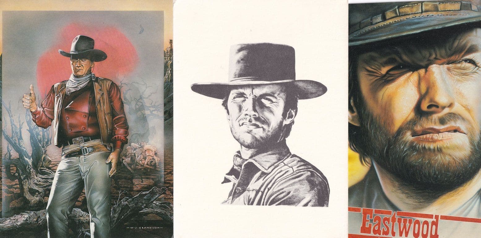 John Wayne Clint Eastwood 3x Cowboys 1980s Postcard s