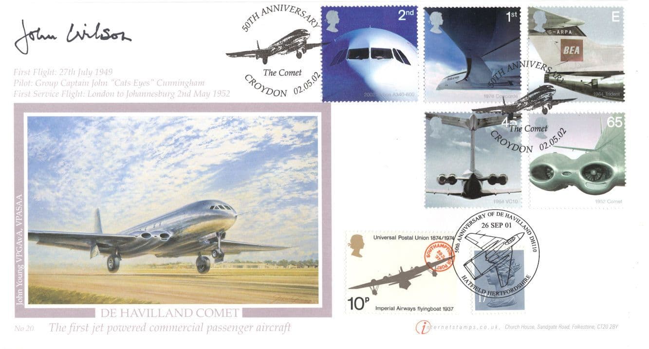 John Wilson WW2 Medal Veteran De Havilland Comet Croydon Hand Signed FDC