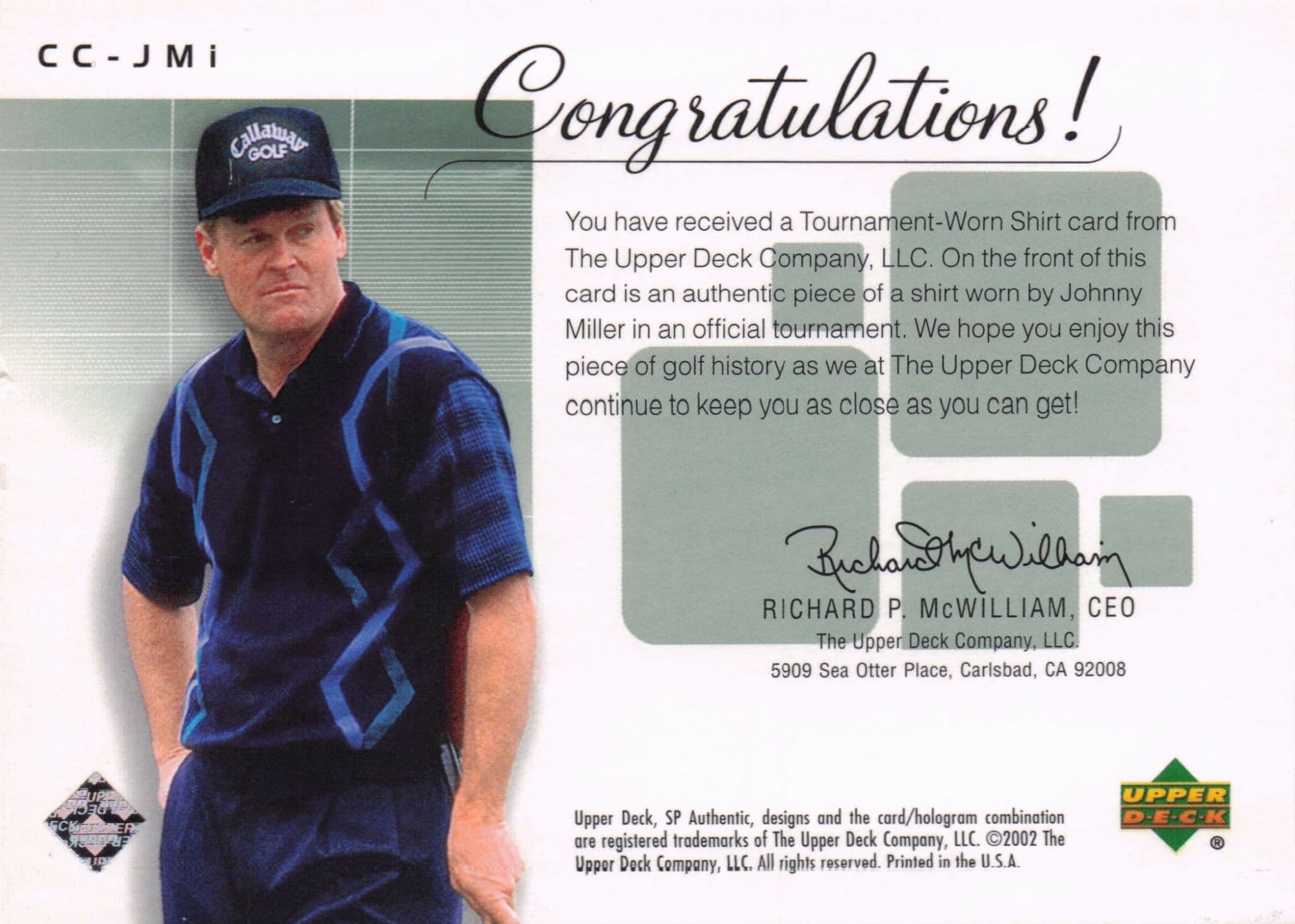 Johnny Miller Course Classics Rare 2002 Upper Deck Real Relic Shirt Card