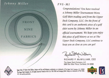 Johnny Miller Front 9 Fabric 2002 Upper Deck Authentic Shirt Card