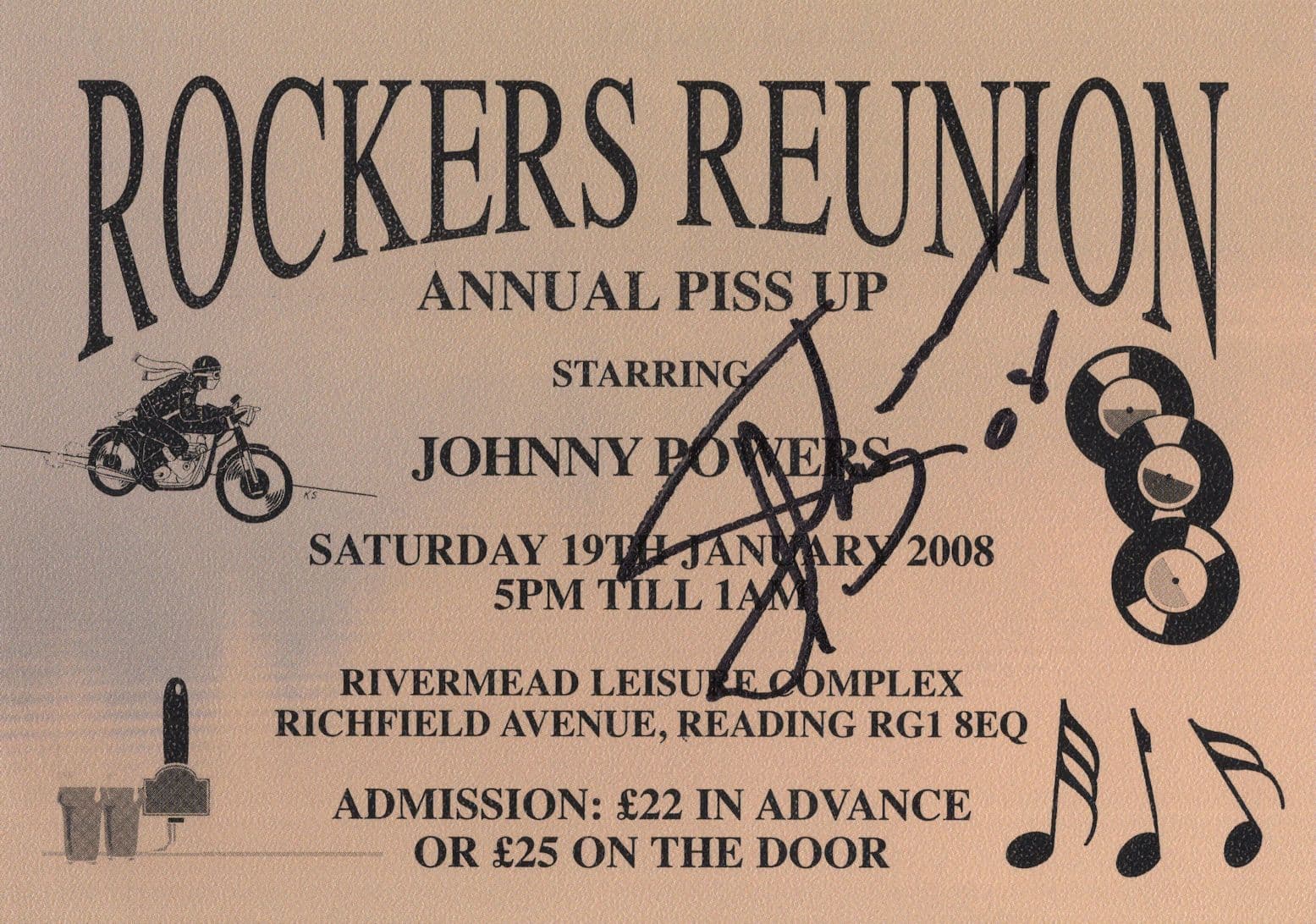 Johnny Powers Rockabilly Music Singer Hand Signed Autograph Ticket