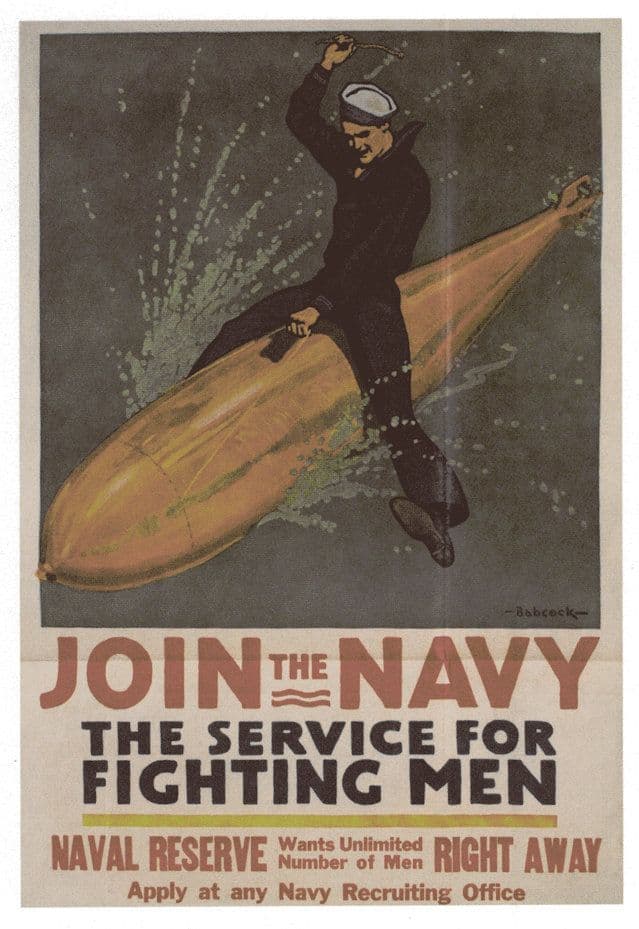 Join The Navy Service For Fighting Men Military WW1 Poster Postcard